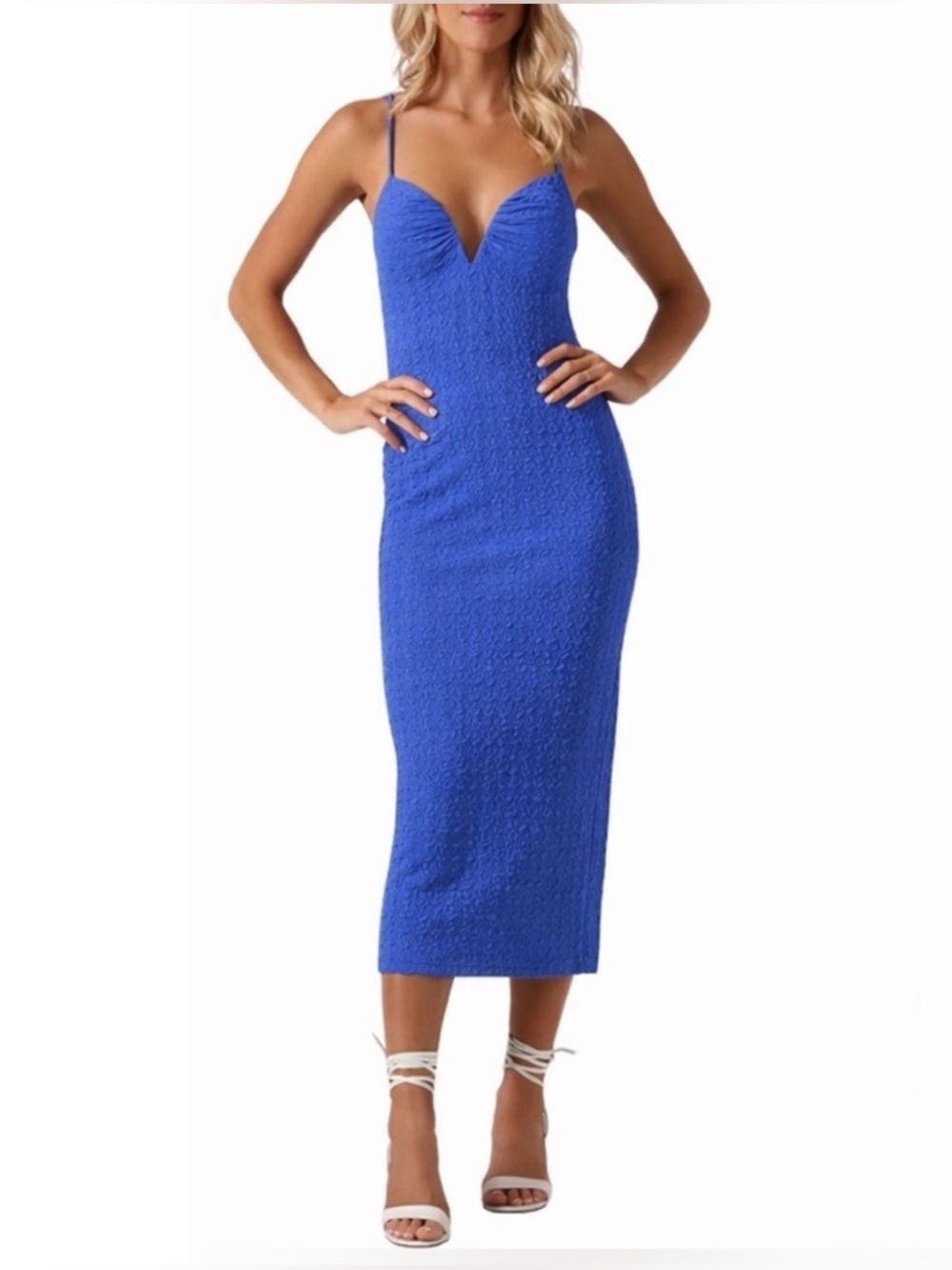 ASTR The Label Signy Blue Bodycon Midi Dress NWOT Wedding guest spring - Size XS